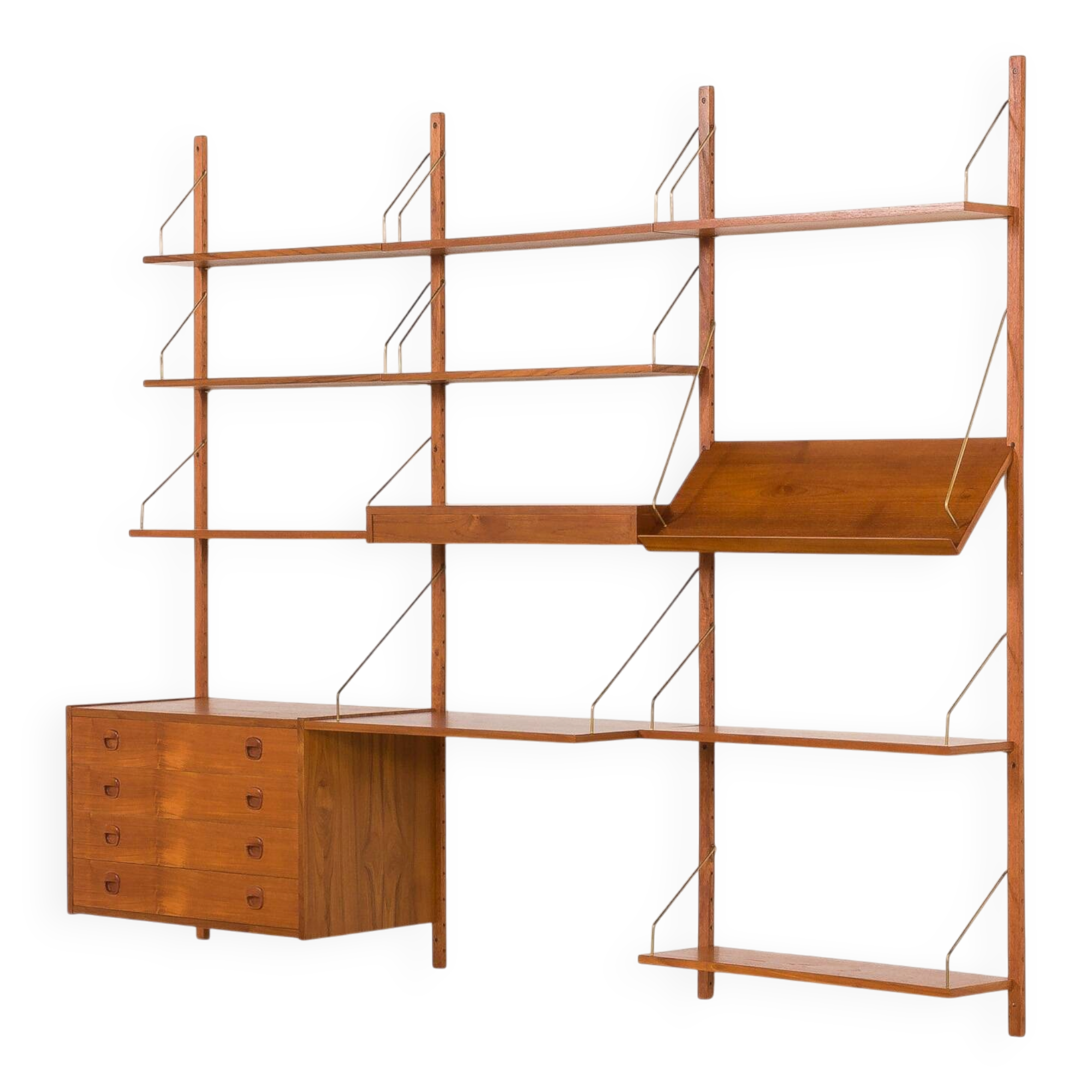 Danish teak wall unit in the style of Cadovius, Sorensen with a lamp, 1970s