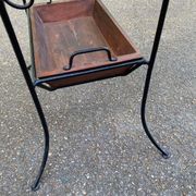Vintage dessert table in wrought iron and solid wood with double top.