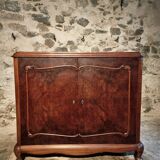 Buffet art déco français en noyer et acajou avec plateau en marbre, fin des années 1920