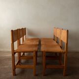 Vintage Kotka Dining Chairs Tomas Jelinek IKEA, Pine Leather 1980s Set of 6