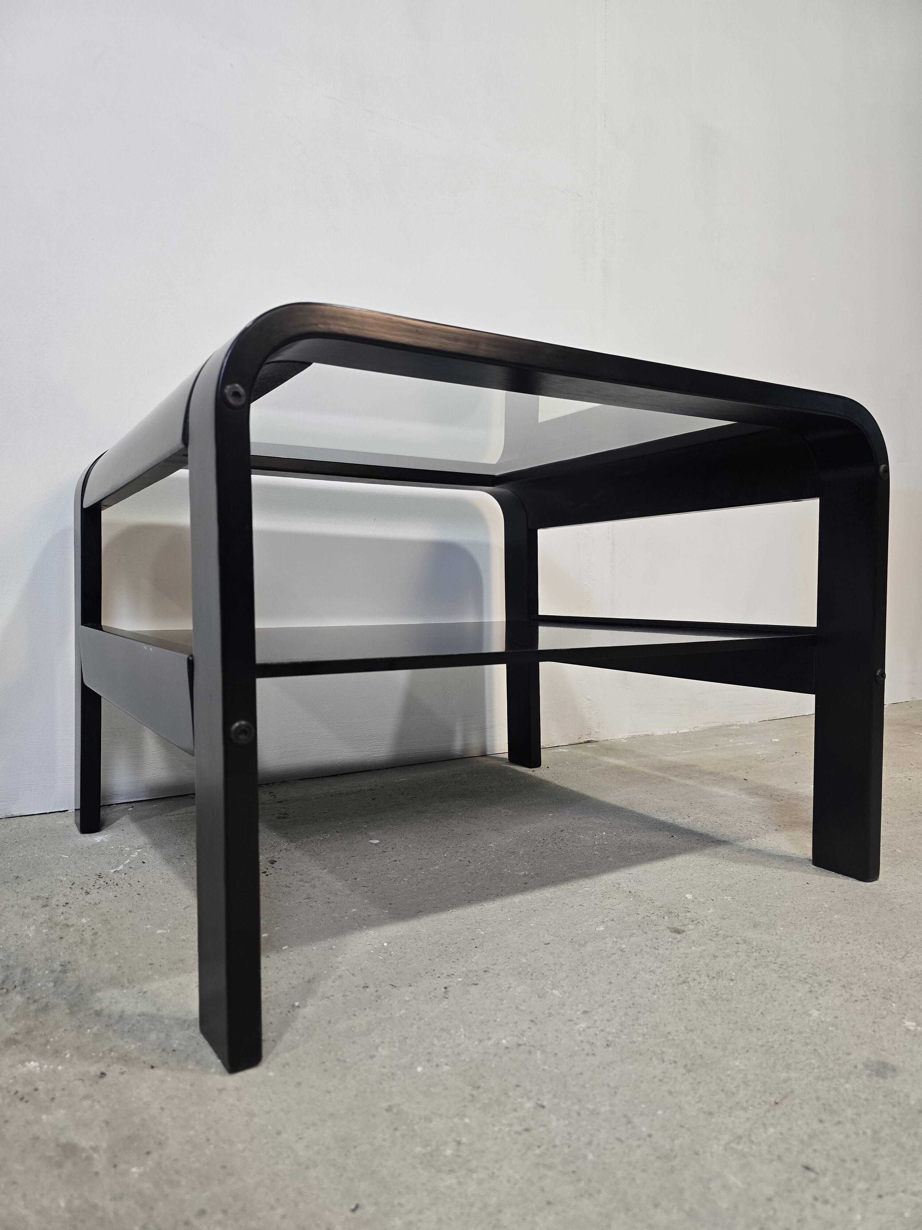 70s Bentwood Coffee Table with Glass Top – Mid Century Modern Black Si