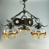 60s 70s Brutalist Ceiling Lamp Hanging Lamp Iron & Murano Glass 60s