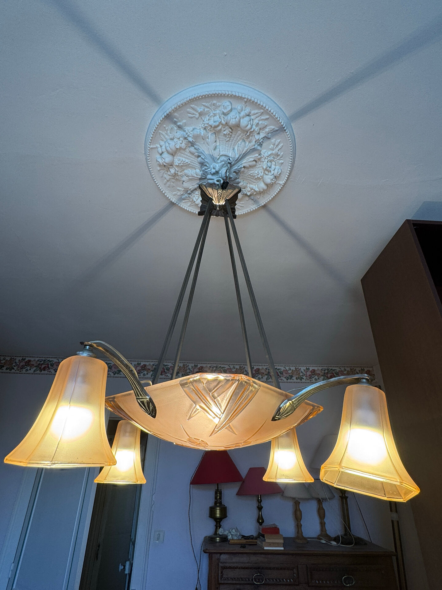 Art Deco chandelier signed Degué