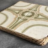 Ceramic tile trivet with vintage pattern woven wicker outline