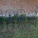 Antique wrought iron garden furniture set 1 table 2 armchairs 2 wagon green chairs