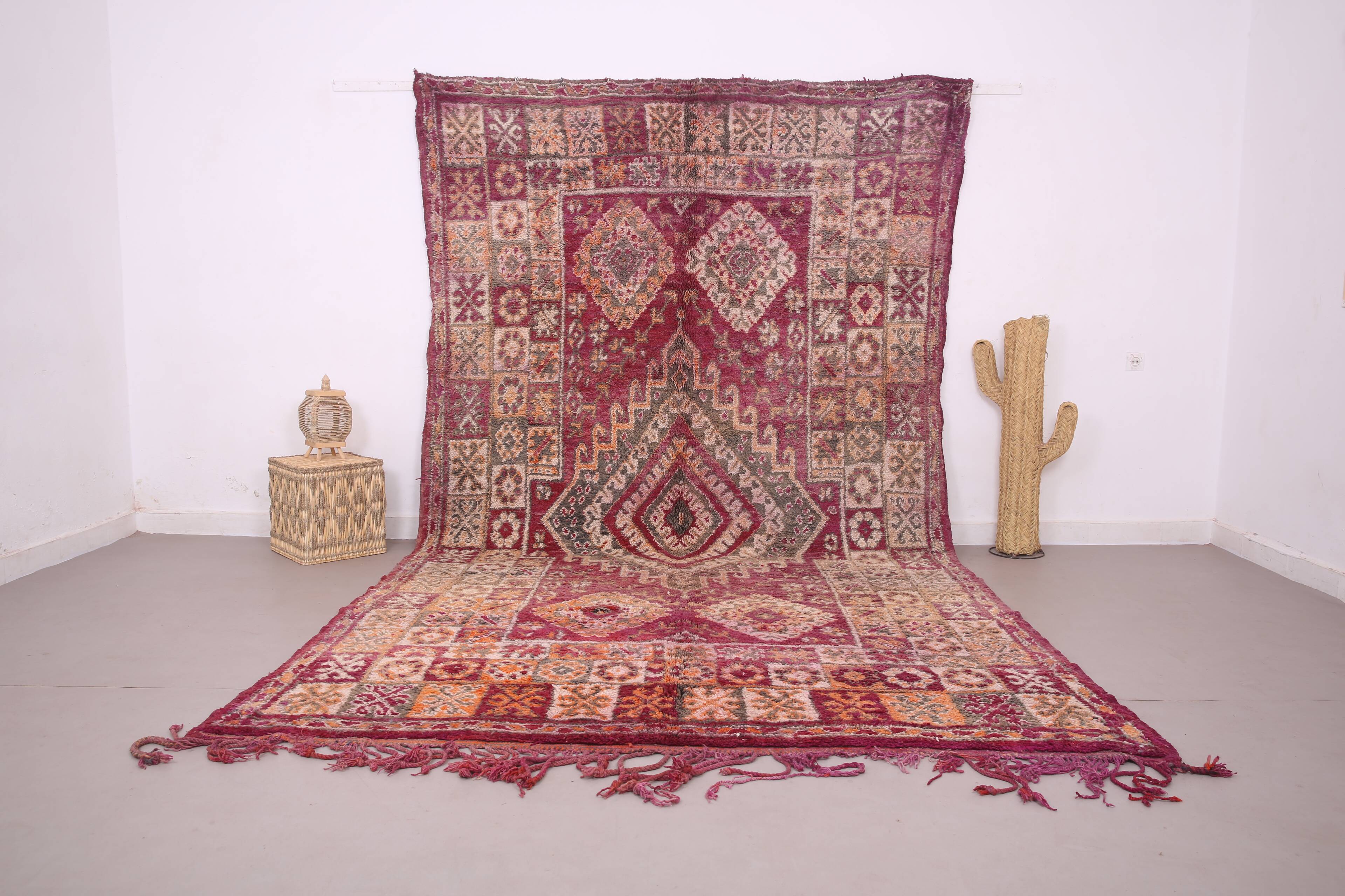 Tapis marocain vintage violet 230 x 402 cm - Tapis en laine berbère ancien fait à la main