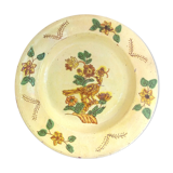 Plat XL d'art populaire aux fleurs et à l'oiseau