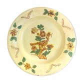 Plat XL d'art populaire aux fleurs et à l'oiseau