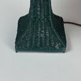 Green Art Deco rattan wicker mushroom "Eiffel" table lamp, 1950s
