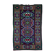 Handwoven vintage accent geometrical rug, colorful wool, wine colour with green and blue accents