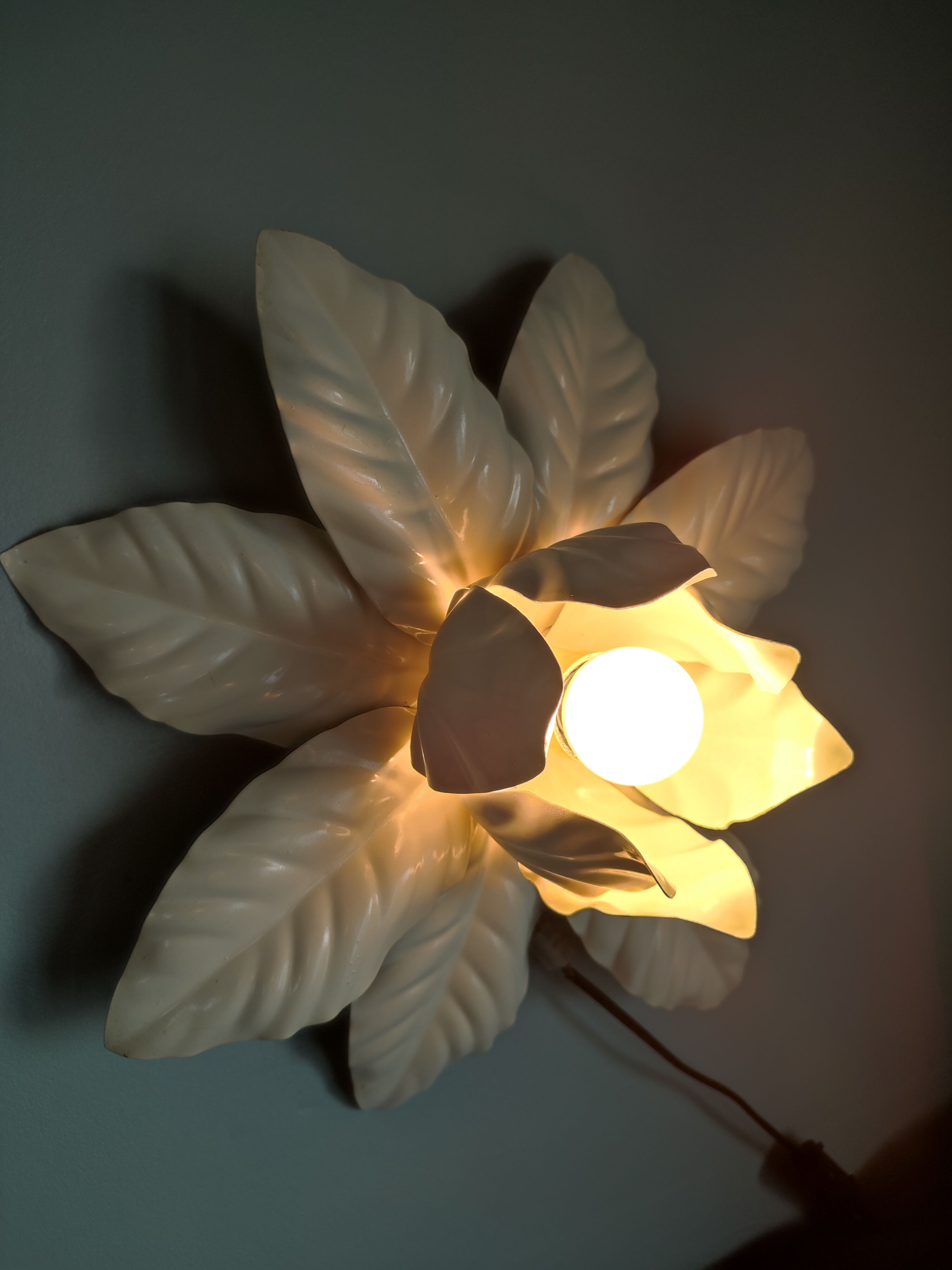 Pair of vintage white metal wall lamps/ceiling lamps