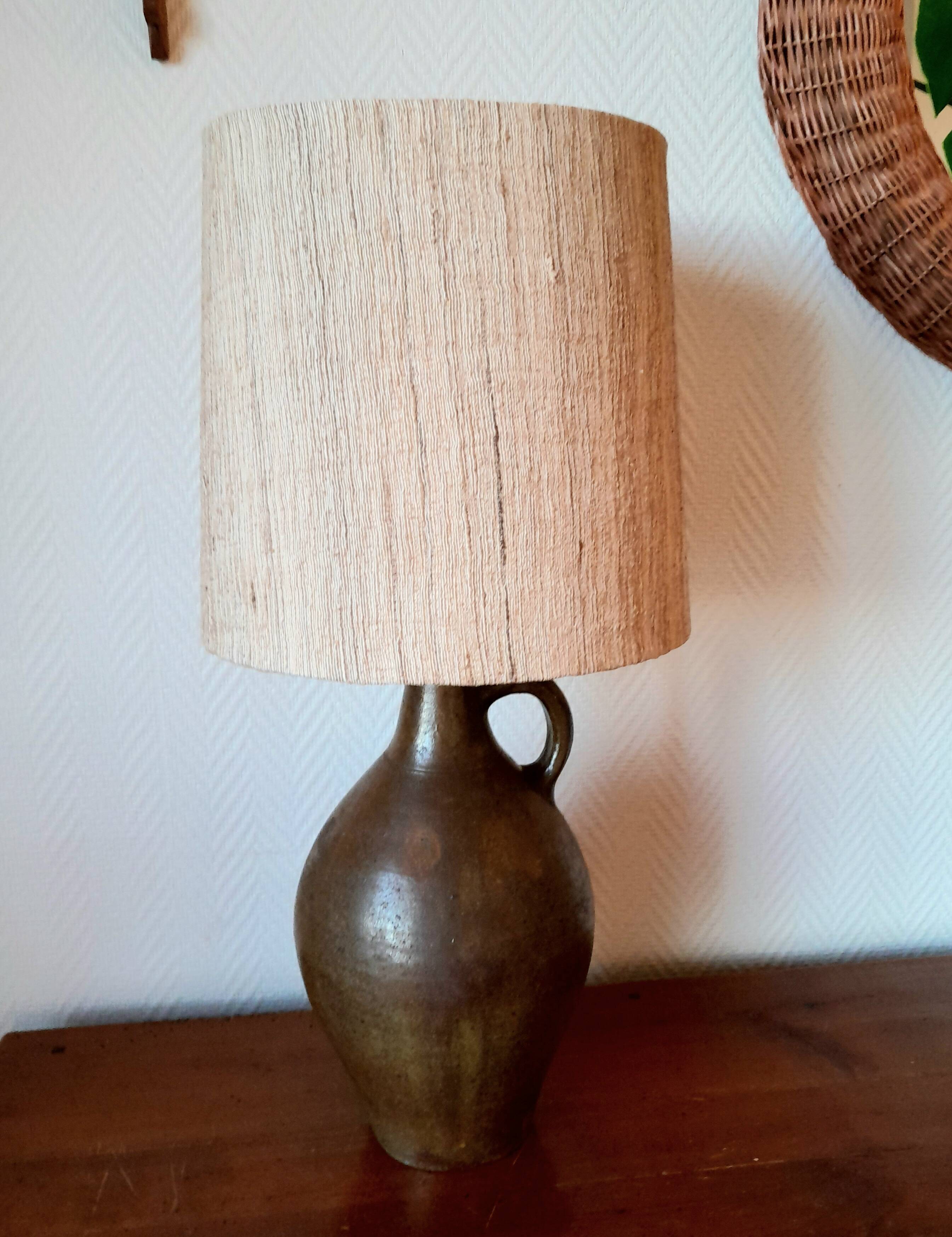1950s pottery jug lamp and linen-style fabric lampshade