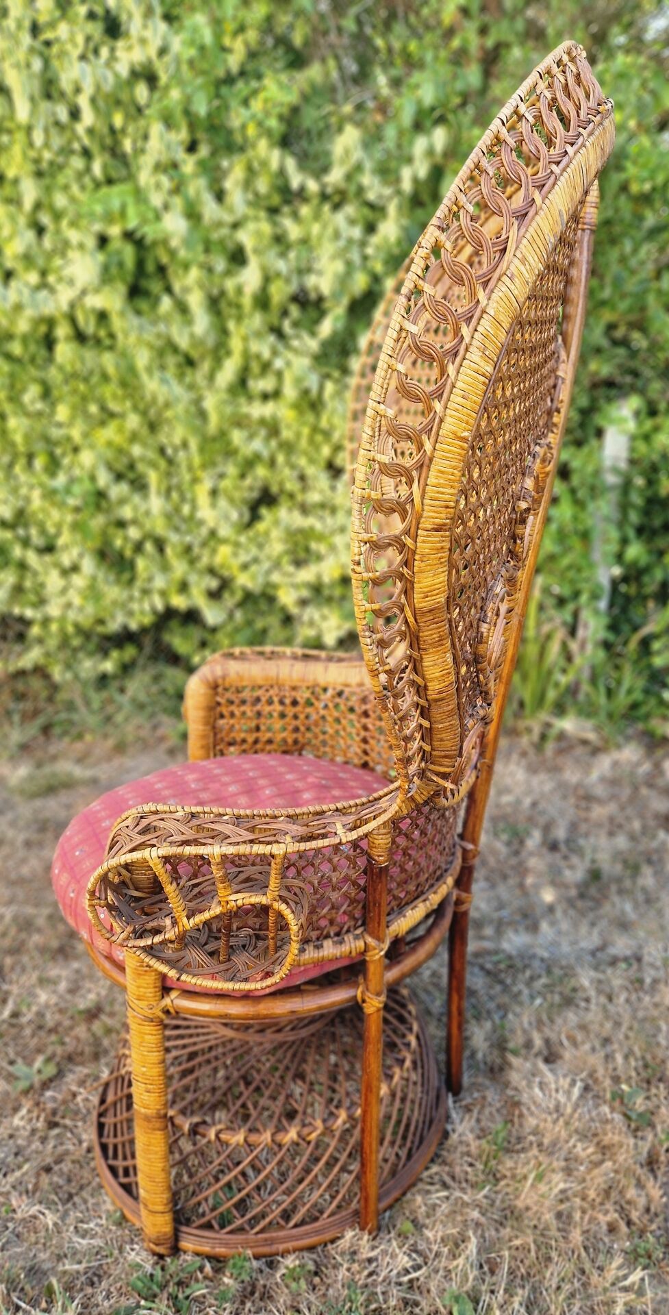 Peacock or Emmanuelle armchair in wicker from the 1970s.
