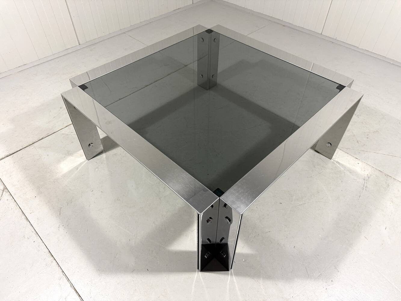 Chrome plated & smoked glass low coffee table 1960’s