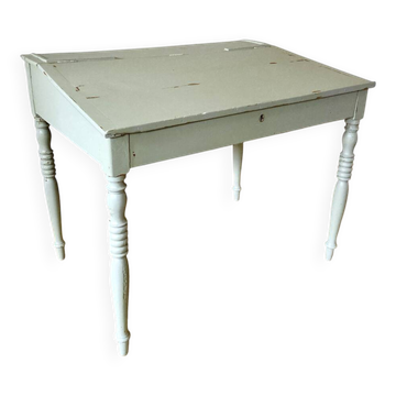 Ancien bureau de pente en bois, avec abattant et pieds tournés