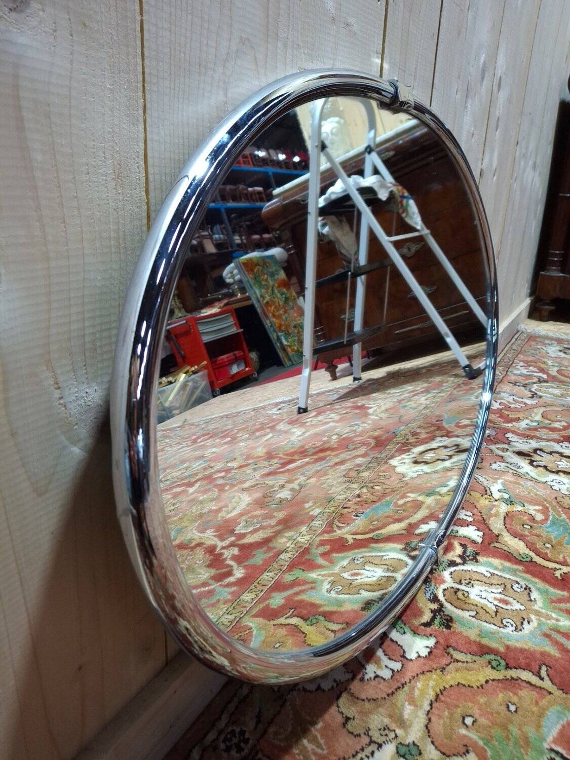 Oval chrome Art Deco mirror
