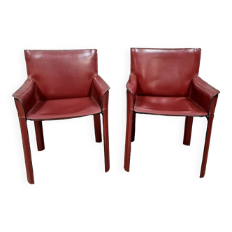 After Bellini f pair of Cab  style armchairs leather circa 1980
