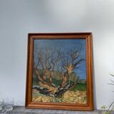 Old painting forest tree oil on canvas