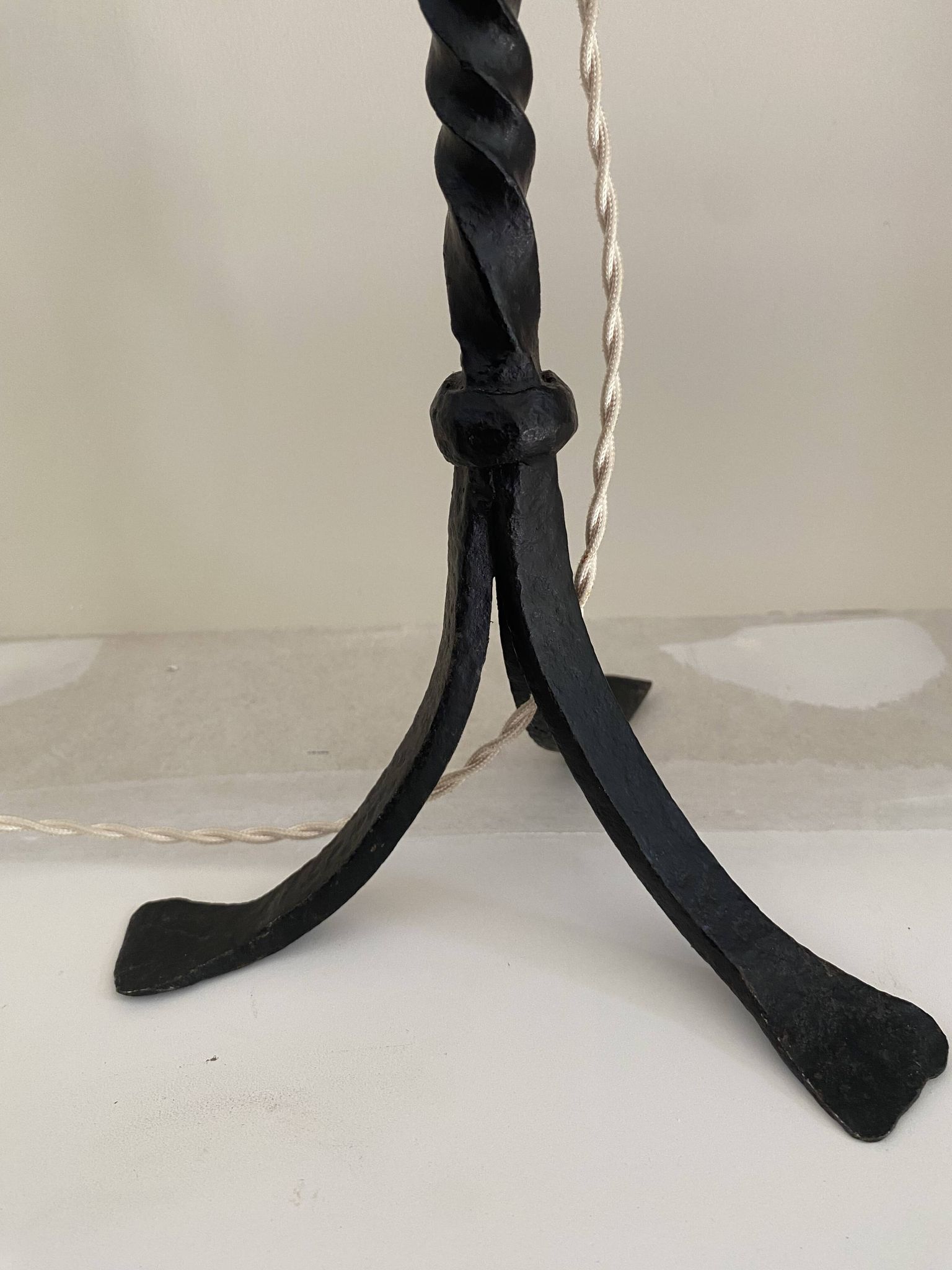 Lampe fer forgé, câble tissu 2M, abat-jour coton