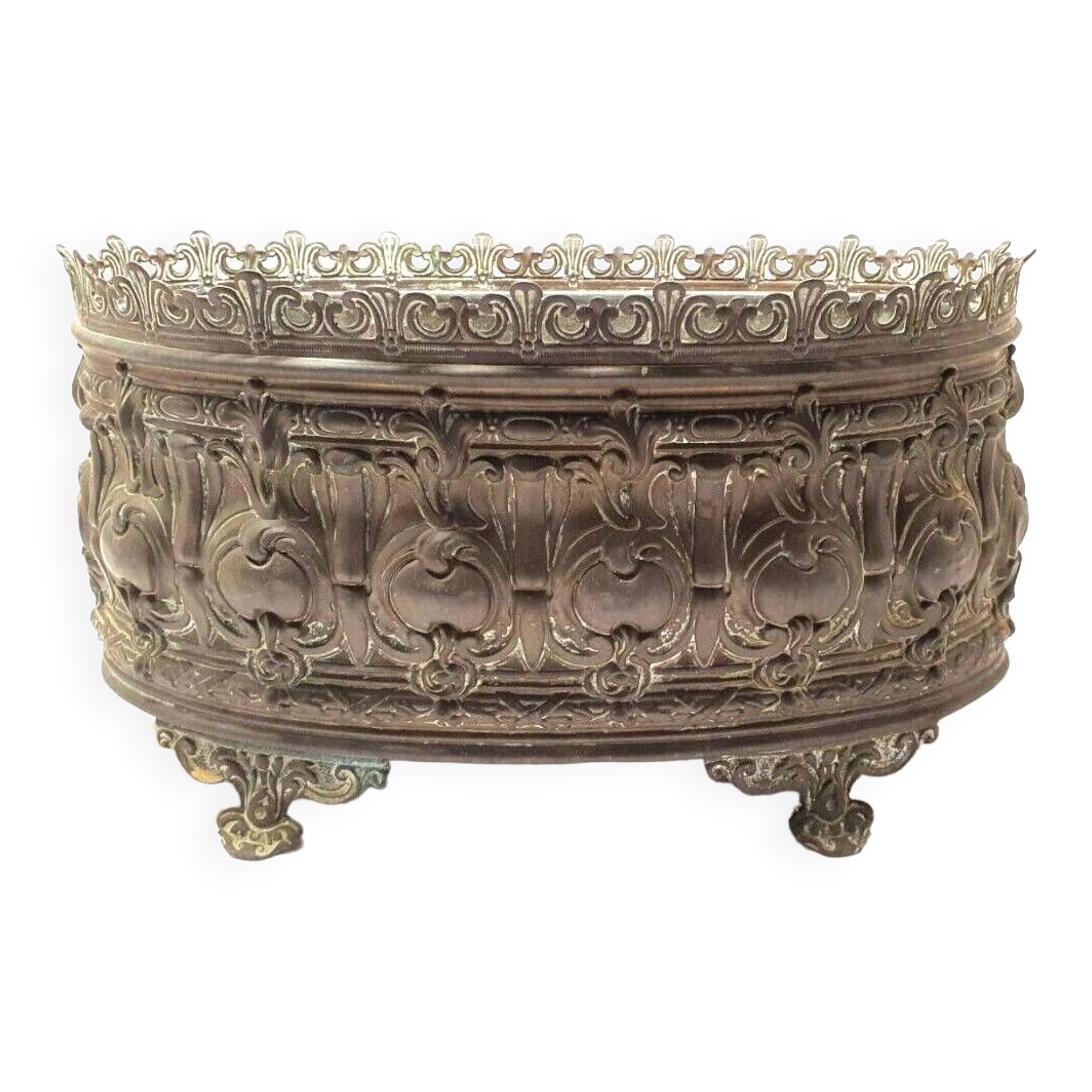 Old planter decorations medallion brass / bronze deco flower garden