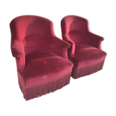 Paire de chauffeuses crapaud velours rouge théâtre