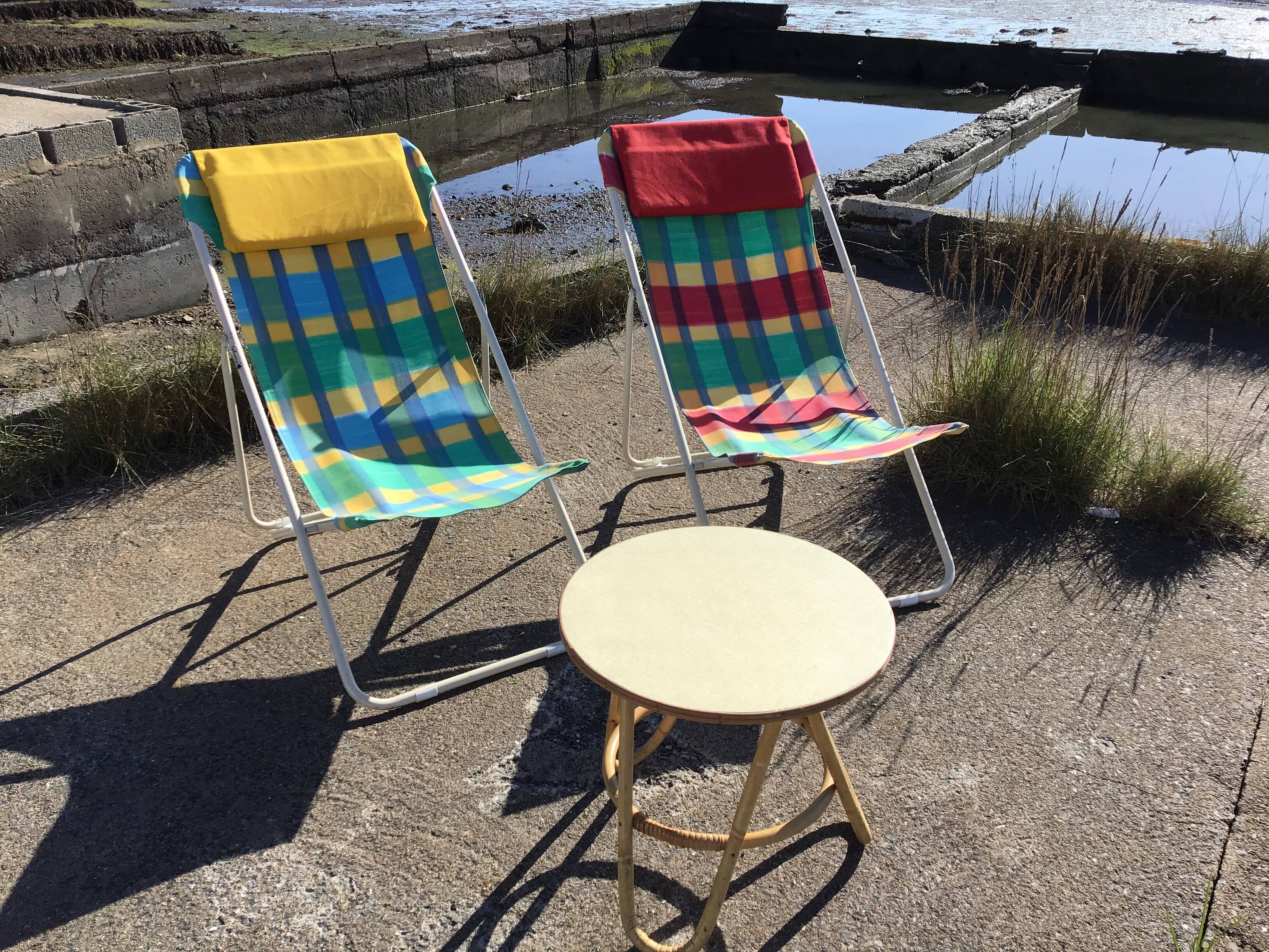 Pair of vintage Lafuma sunbeds