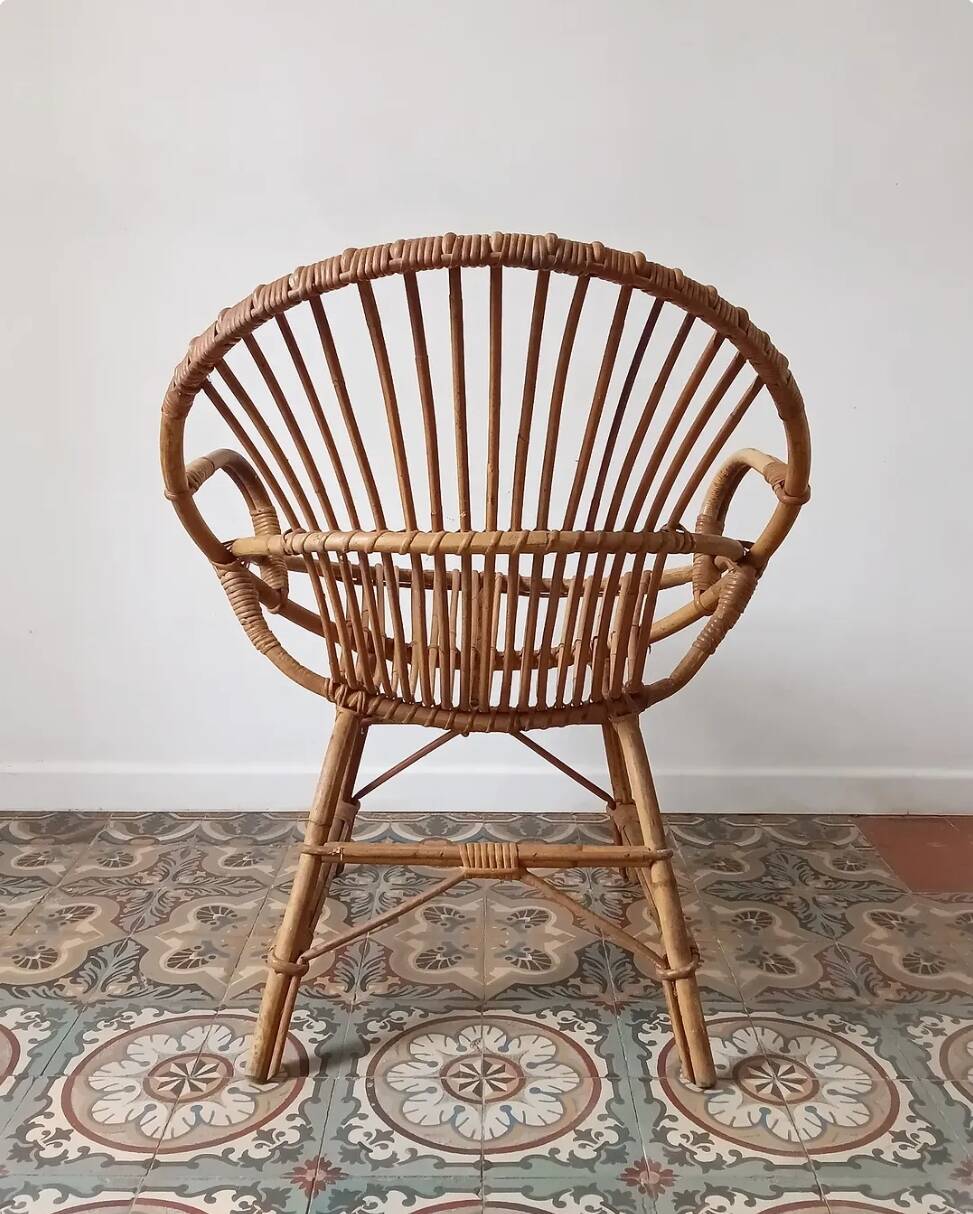 Trio de fauteuils rotin vintage