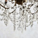 Bronze chandelier with crystal pendants circa 1950, 5 lights, H = 81 cm