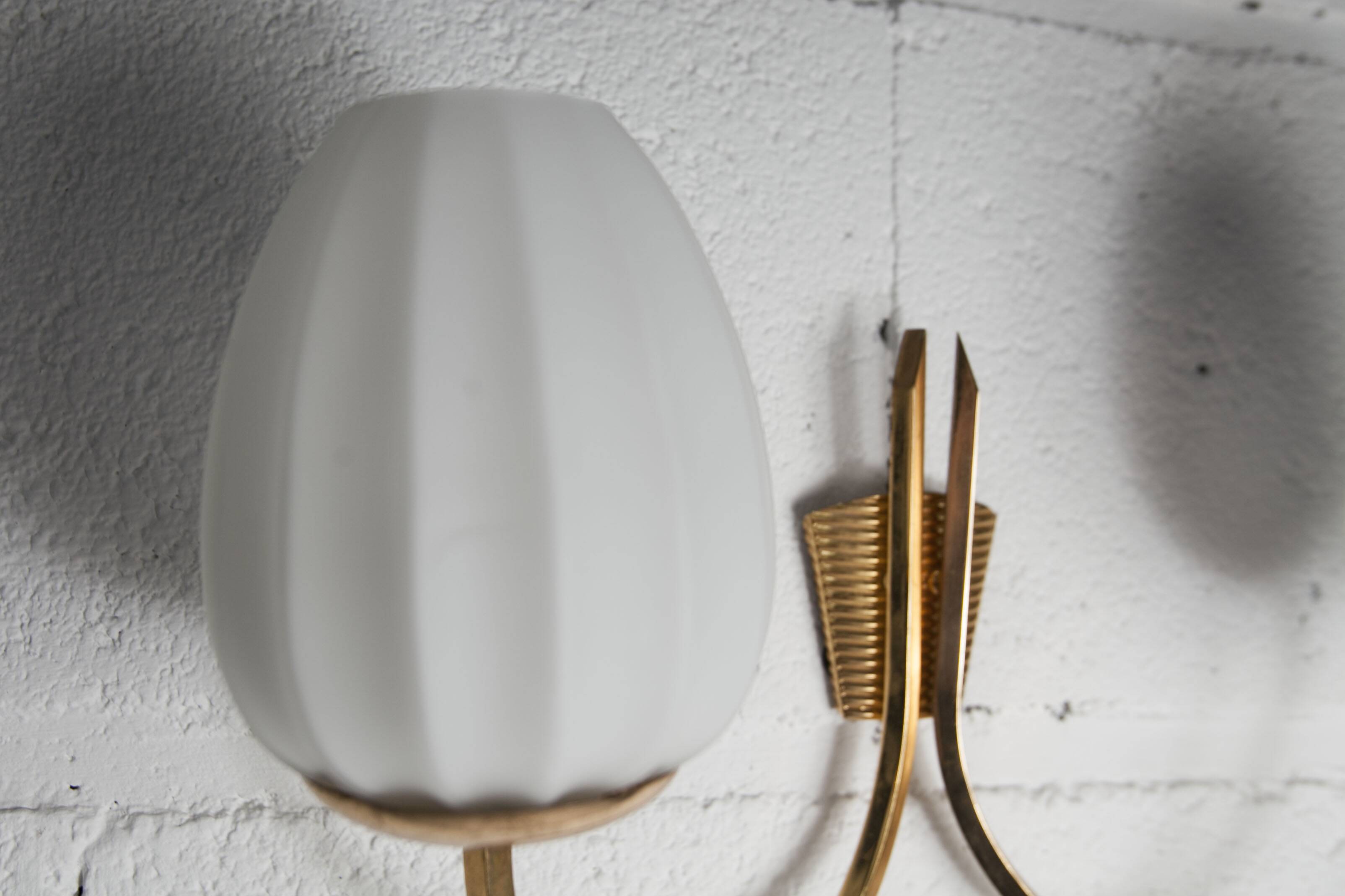 Pair of 1960 opaline and brass wall lights from Italy