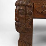 Table basse en chêne massif sculpté de faunes et plateau en marbre gris, France, circa 1940