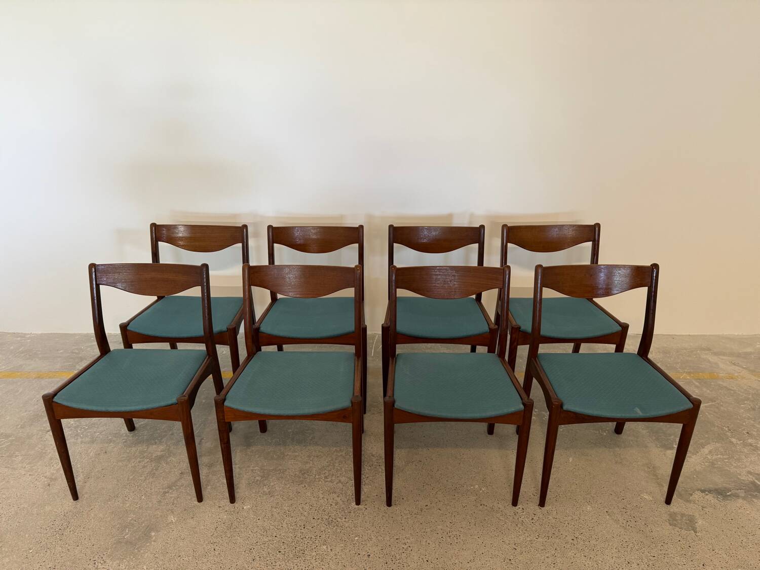 Set of 8 Vintage Danish Chairs by Søren Ladefoged – Teak & Blue Fabric