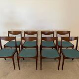 Set of 8 Vintage Danish Chairs by Søren Ladefoged – Teak & Blue Fabric