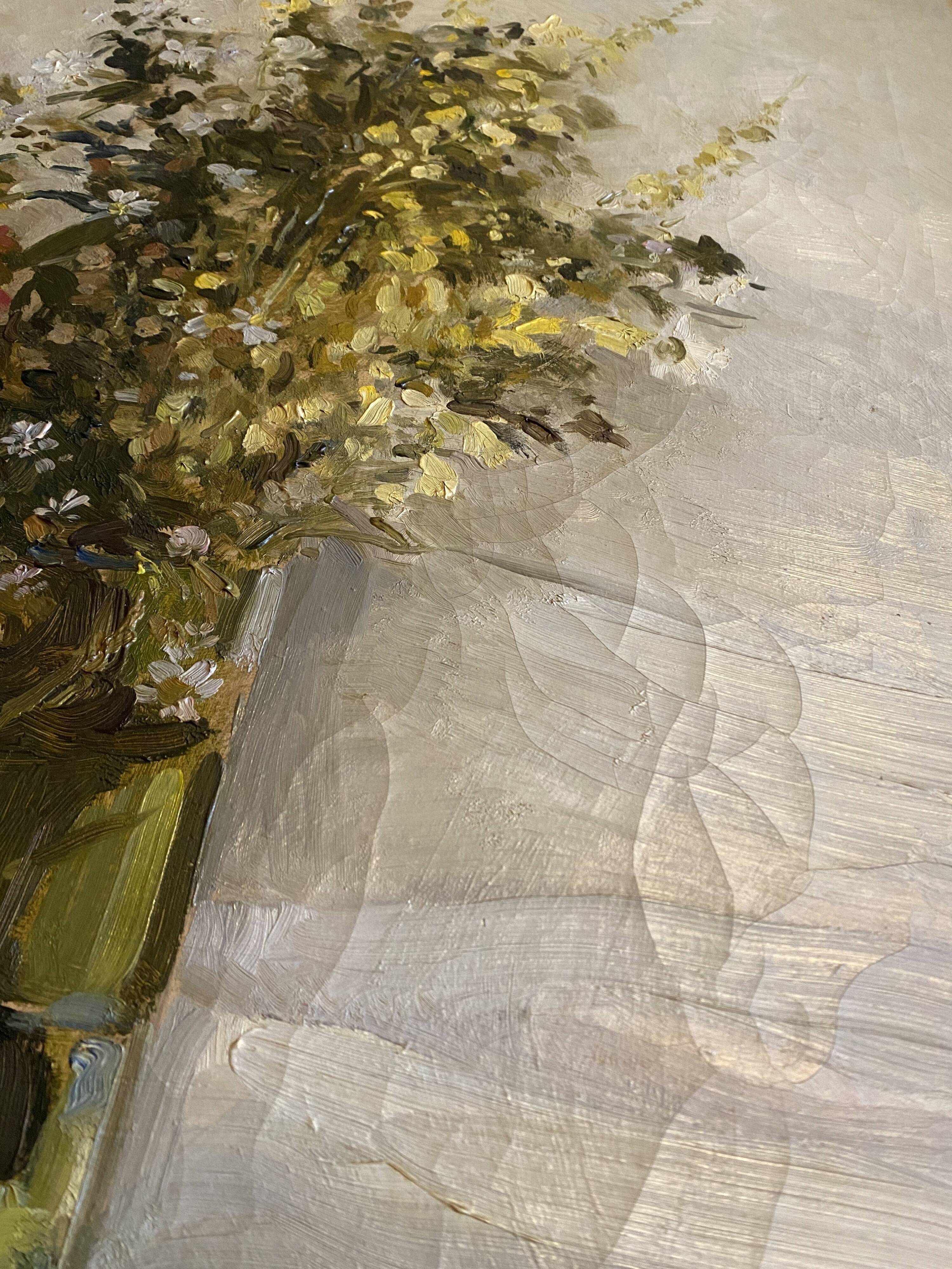 Painting "bouquet of flowers" post impressionist signed a. de luca + frame