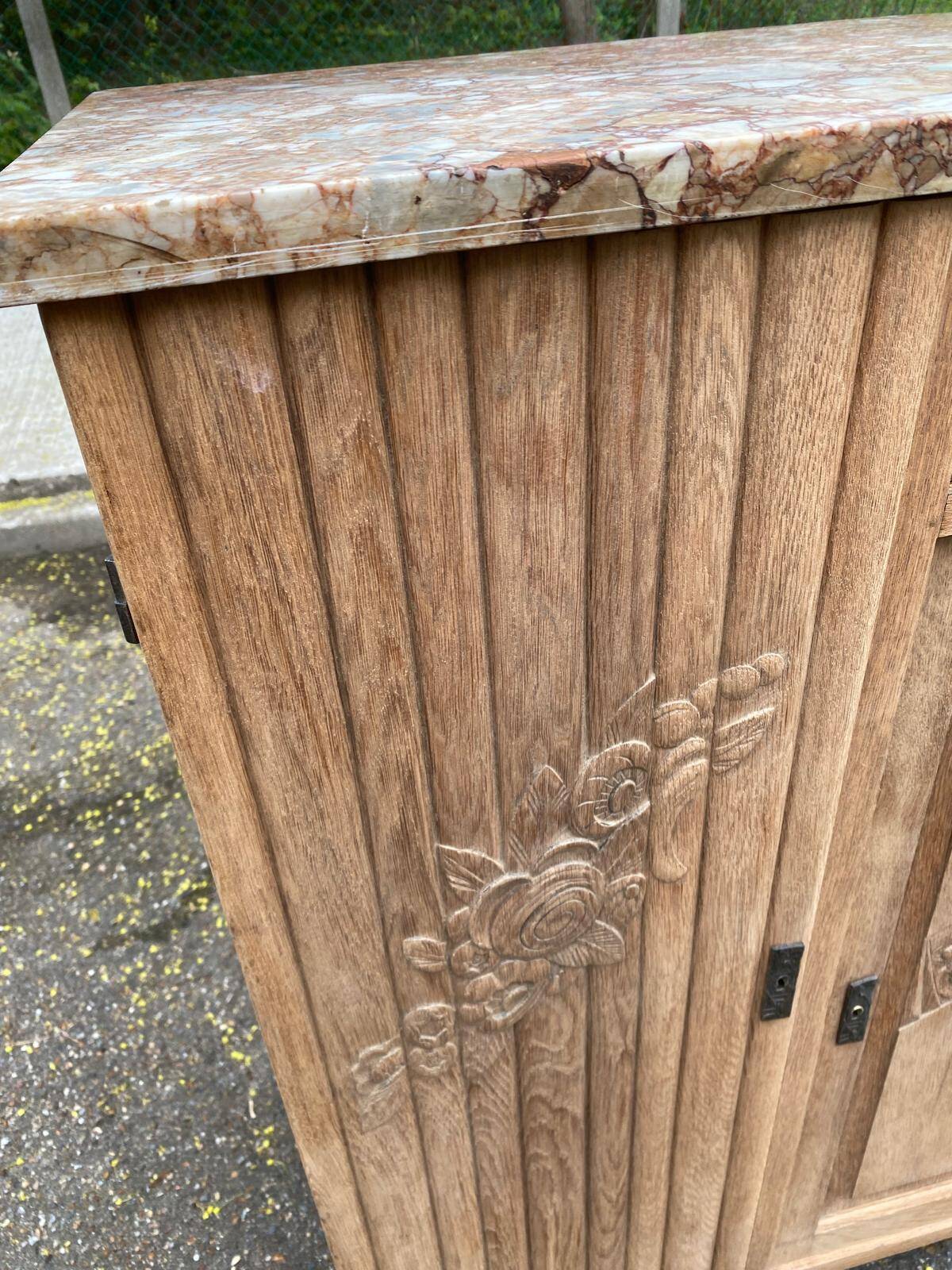 Art Deco vintage Parisian buffet renovated in solid wood and pink marble 123cm