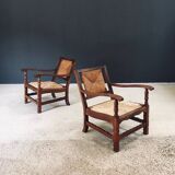 Arts & Crafts Handcrafted Low Lounge Armchairs, Belgium, 1920s, Set of 2