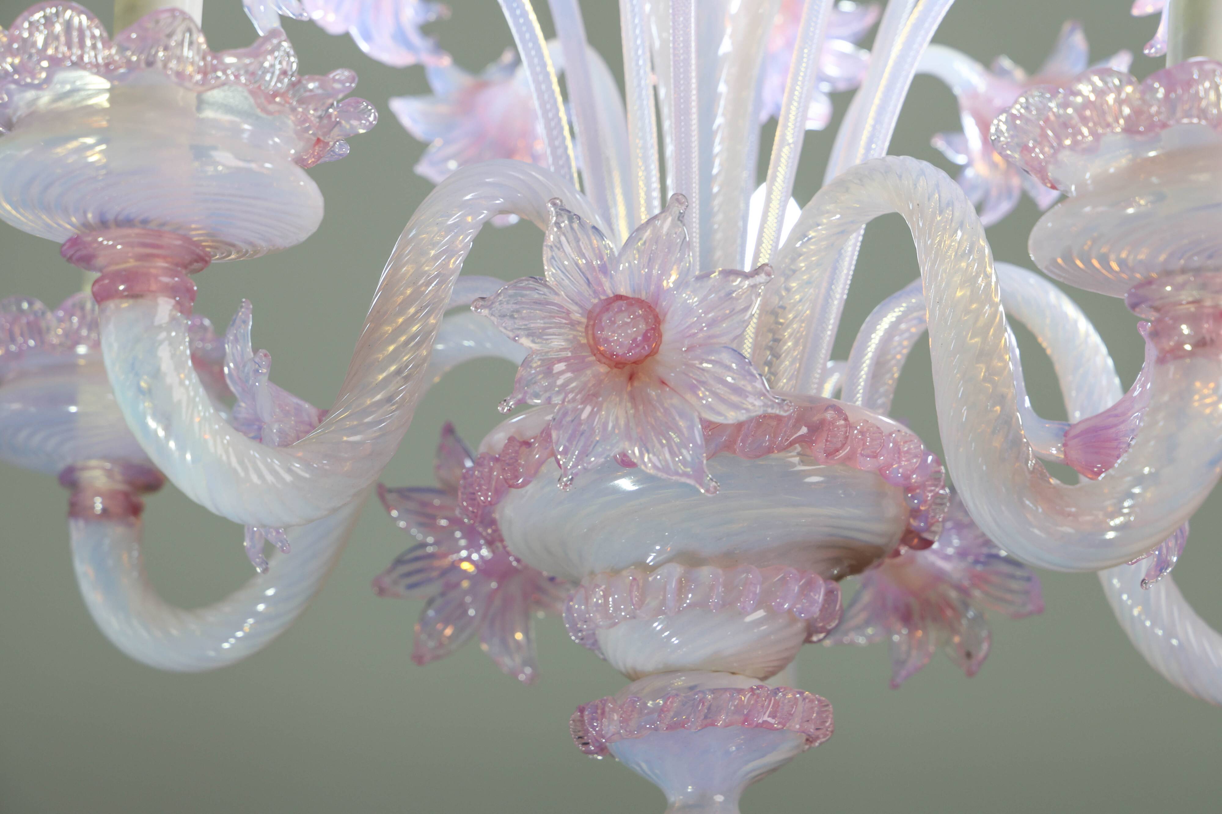 Extraordinary Murano Glass Chandelier adorned with Pink Flowers