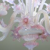 Extraordinary Murano Glass Chandelier adorned with Pink Flowers
