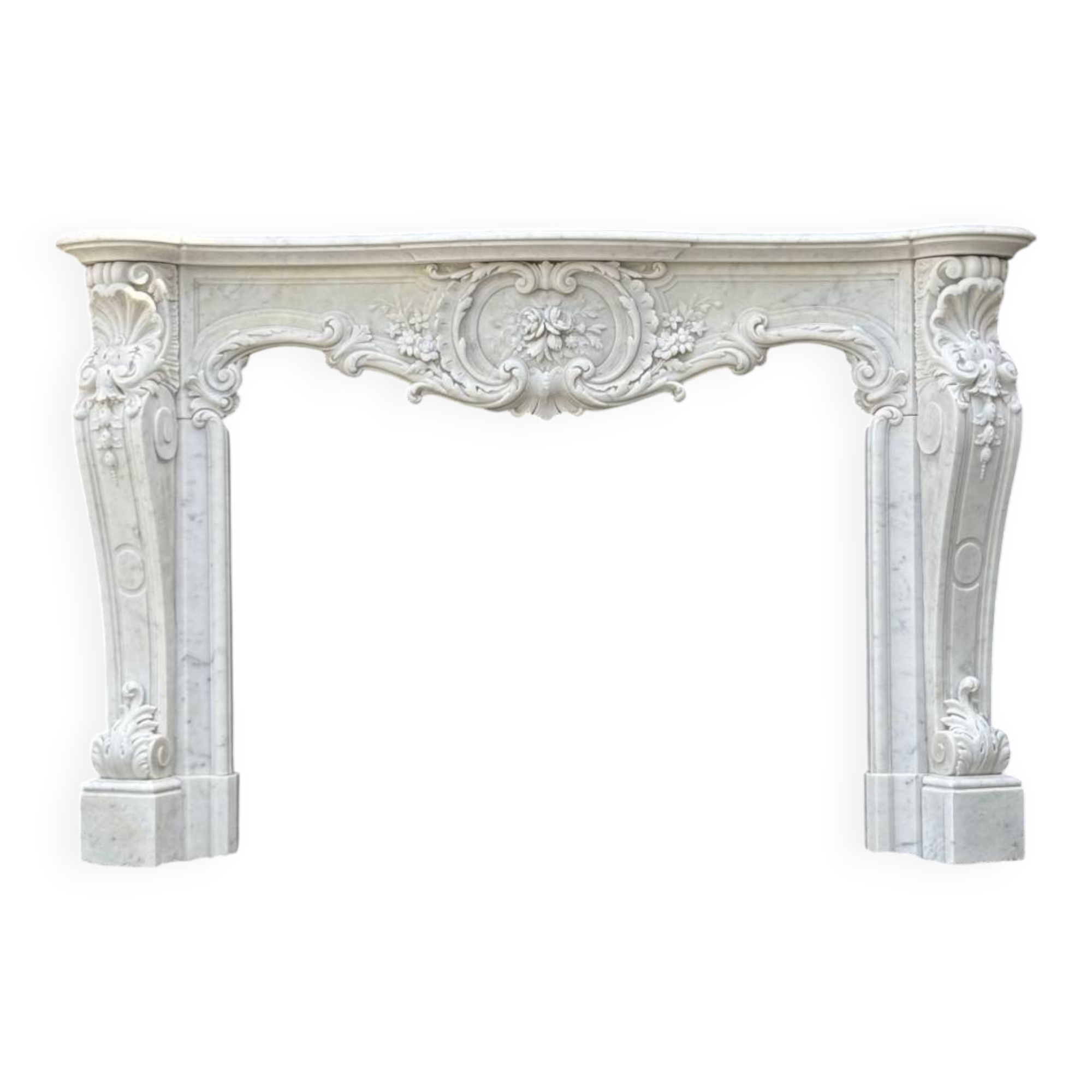 Impressive Louis XV Style Fireplace in Very Fine Carrara Marble