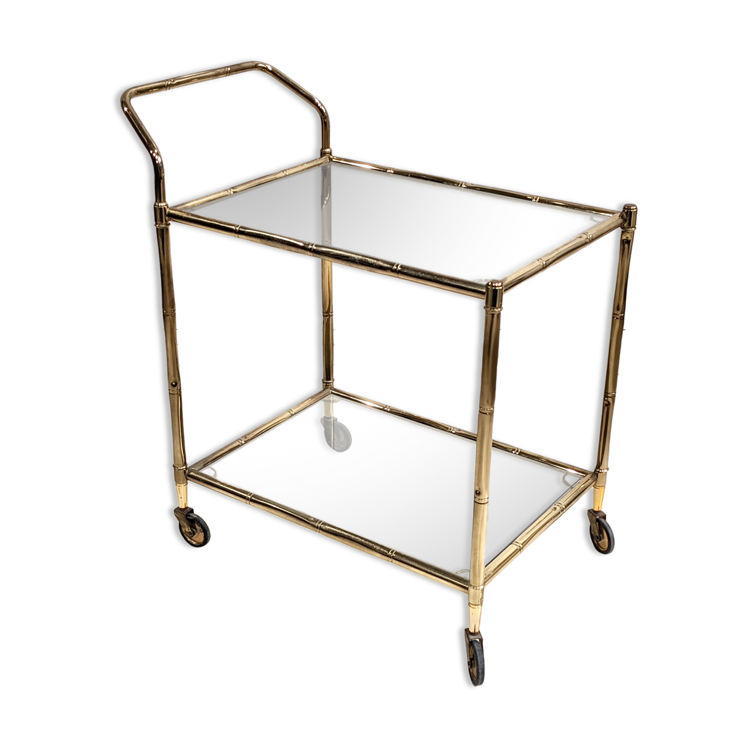 Golden metal dessert with tinted glass tops