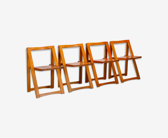 Chaises pliantes circa 1980 bois et laiton