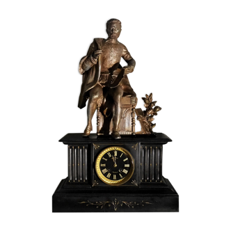 Old 19th century mabre fireplace clock with statue