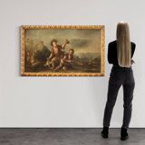 Painting oil on canvas landscape with children from the 18th century