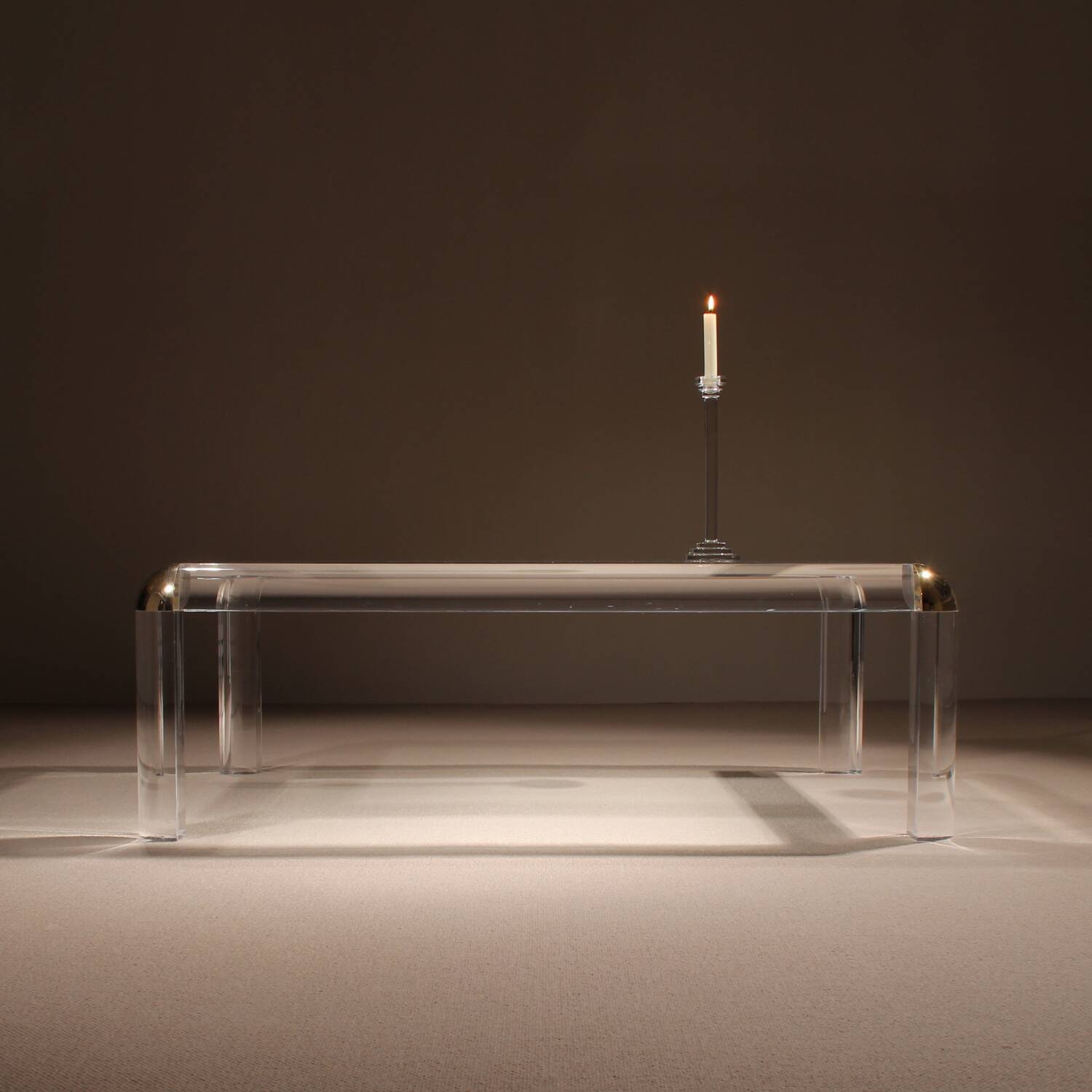 Rectangular Lucite & Brass Coffee Table | Europe 1970s