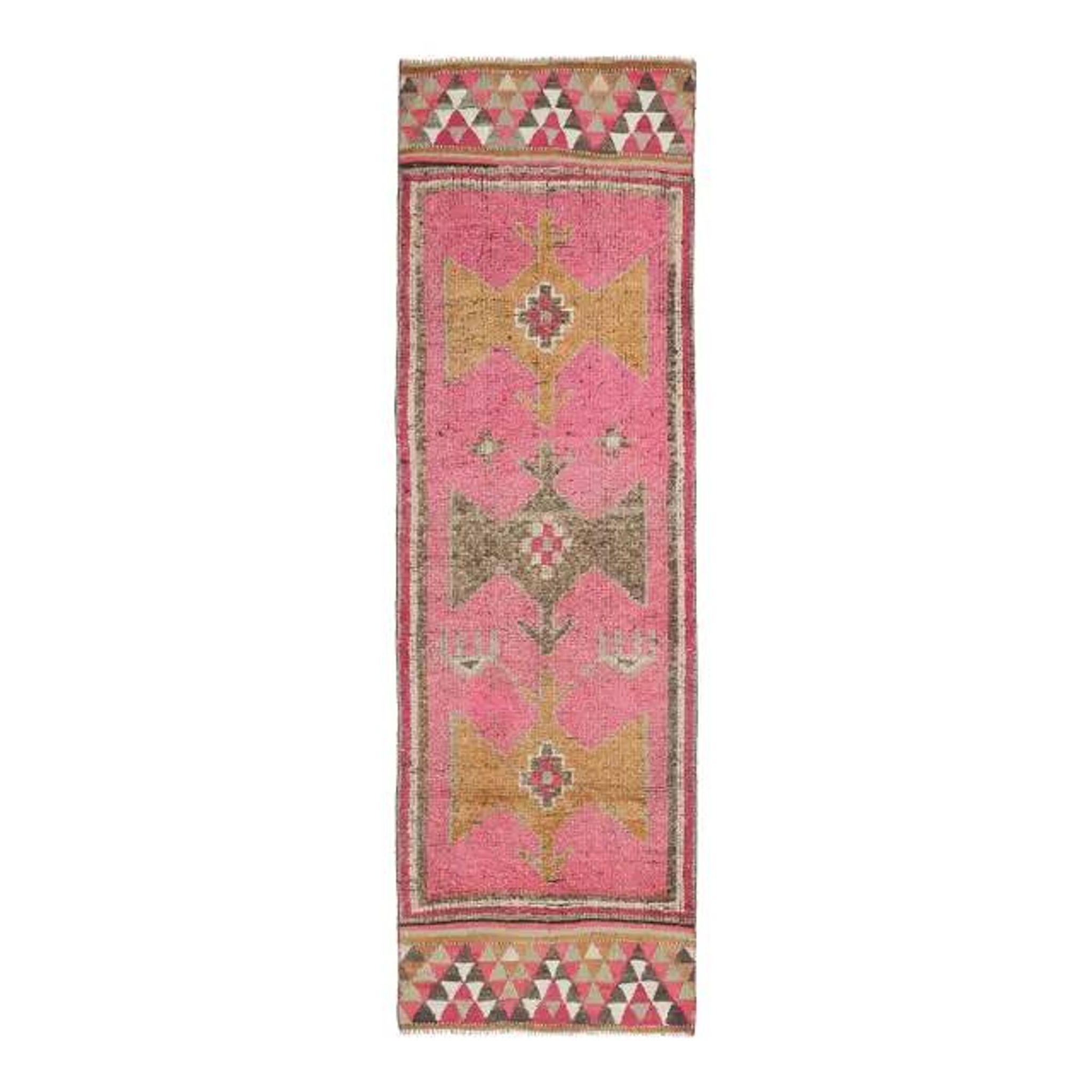 Vintage Turkish Hand-Knotted Wool Cotton Pink Runner Rug 90x298