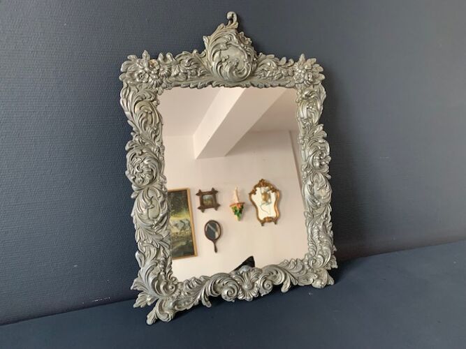 Antique Italian mirror in repoussé silver metal