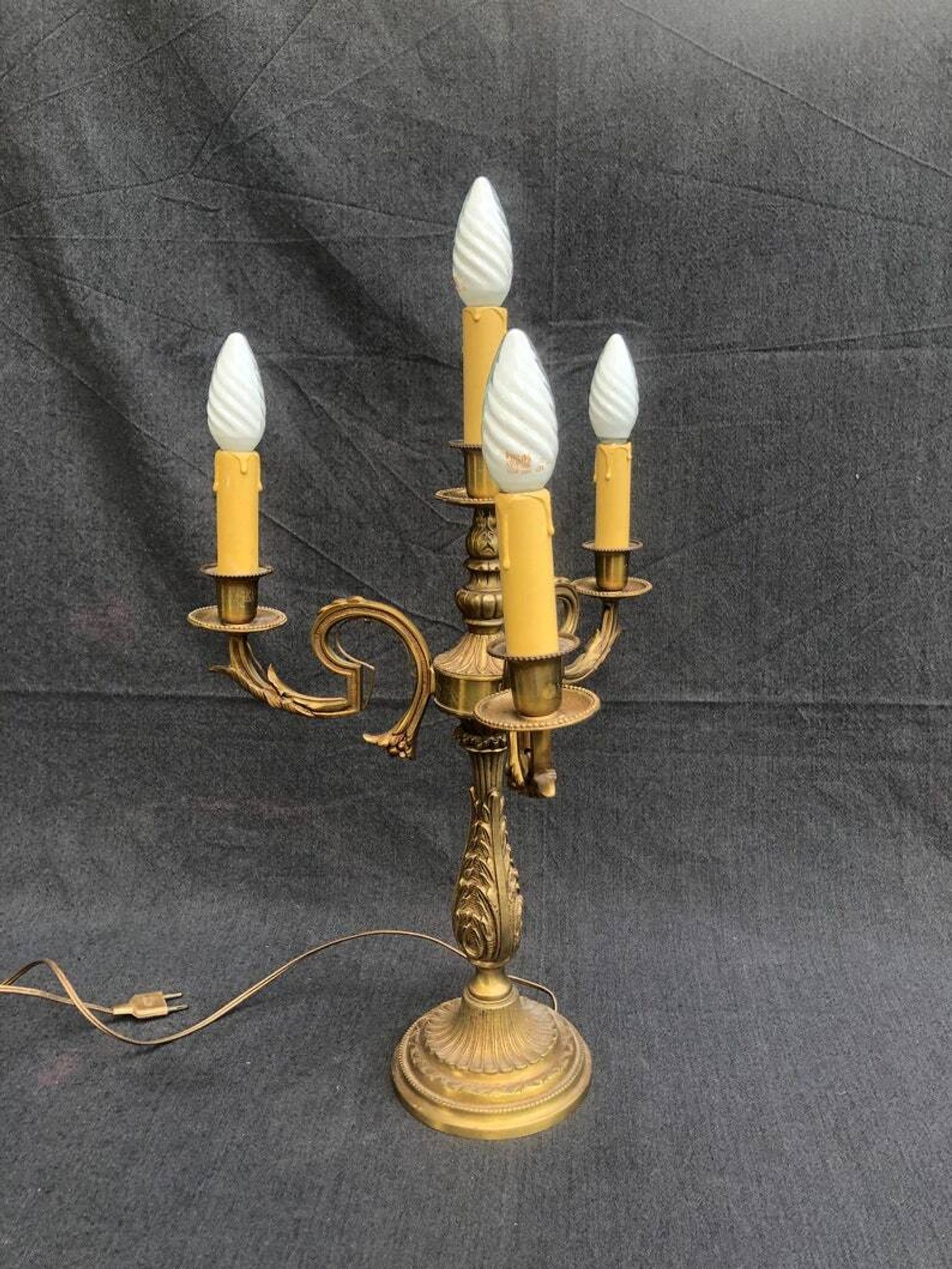 Vintage French Bronze and Brass Table Lamp: Louis XVI Style, 4-Branch C1950