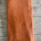 Antique dyed damask tablecloth, monogrammed SW or MS - cotton - 225x145 cm