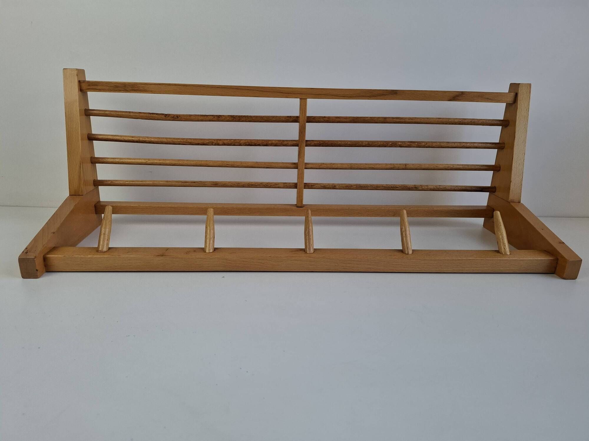 Uluv czechoslovakian mid-century wooden wall coat rack with shelf, 1970