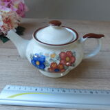 Coffee maker décor blue and orange flowers in real stoneware 1970