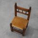 19th Century Spanish Hand-Carved oak Side Chair with Velour Seat
